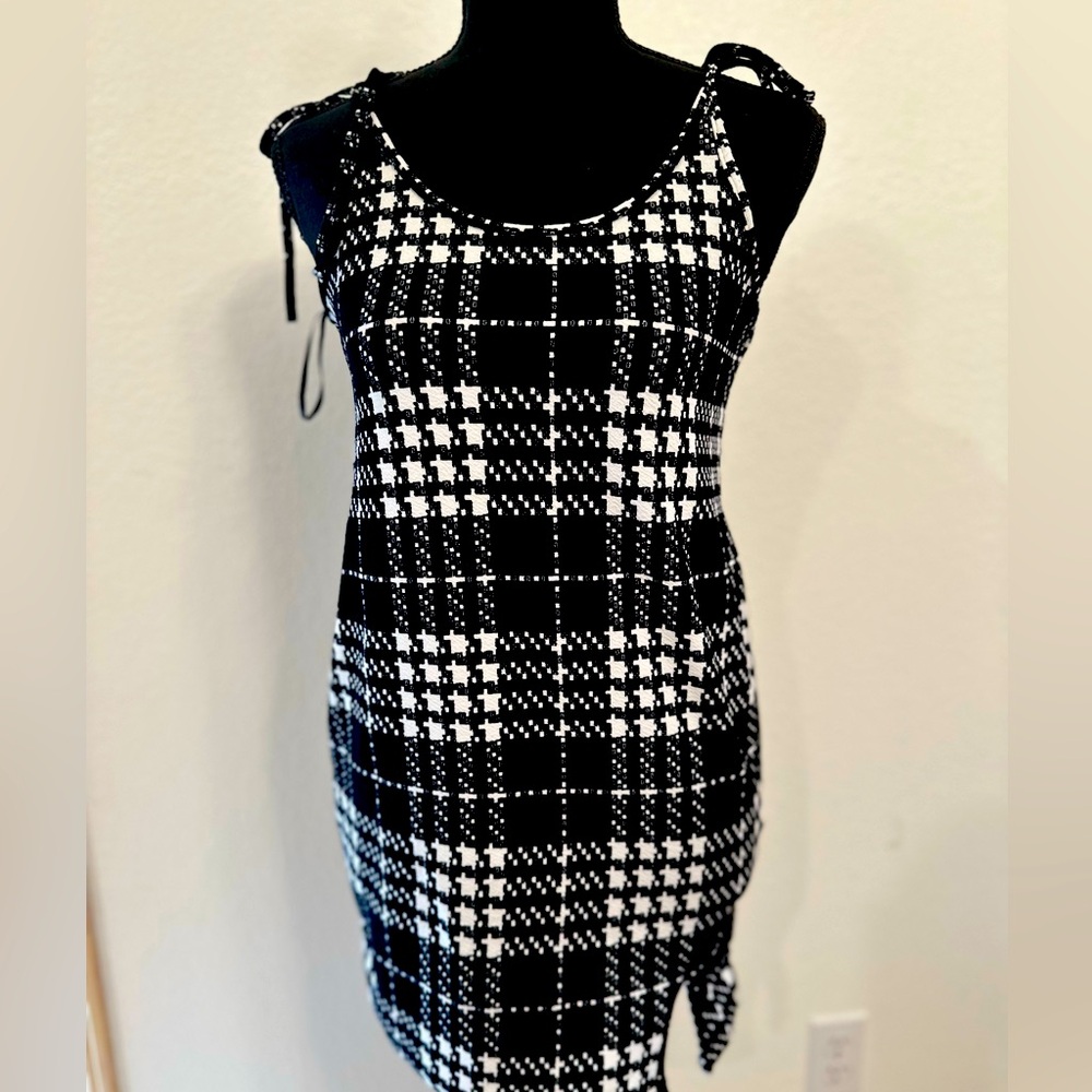 Plaid, black and white dress